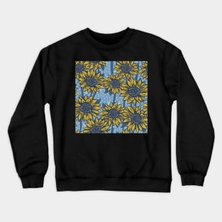 Blue and Yellow Sunflowers on a Blue Background with Polka Dots Repeat Pattern Crewneck Sweatshirt